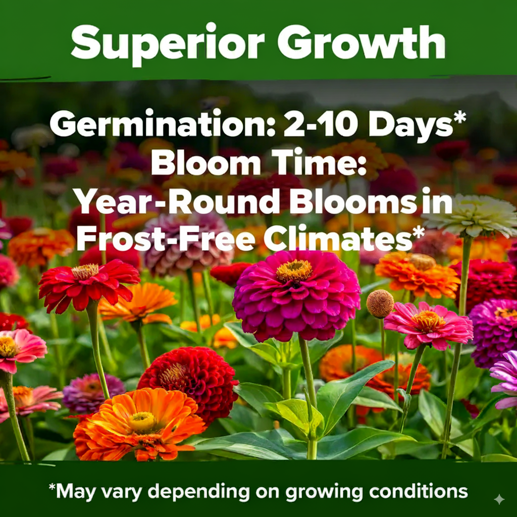 Zinnia Seeds – Non-GMO – Pure Seeds - No Filler - for Pollinator Gardens, Borders & Easy Outdoor Planting