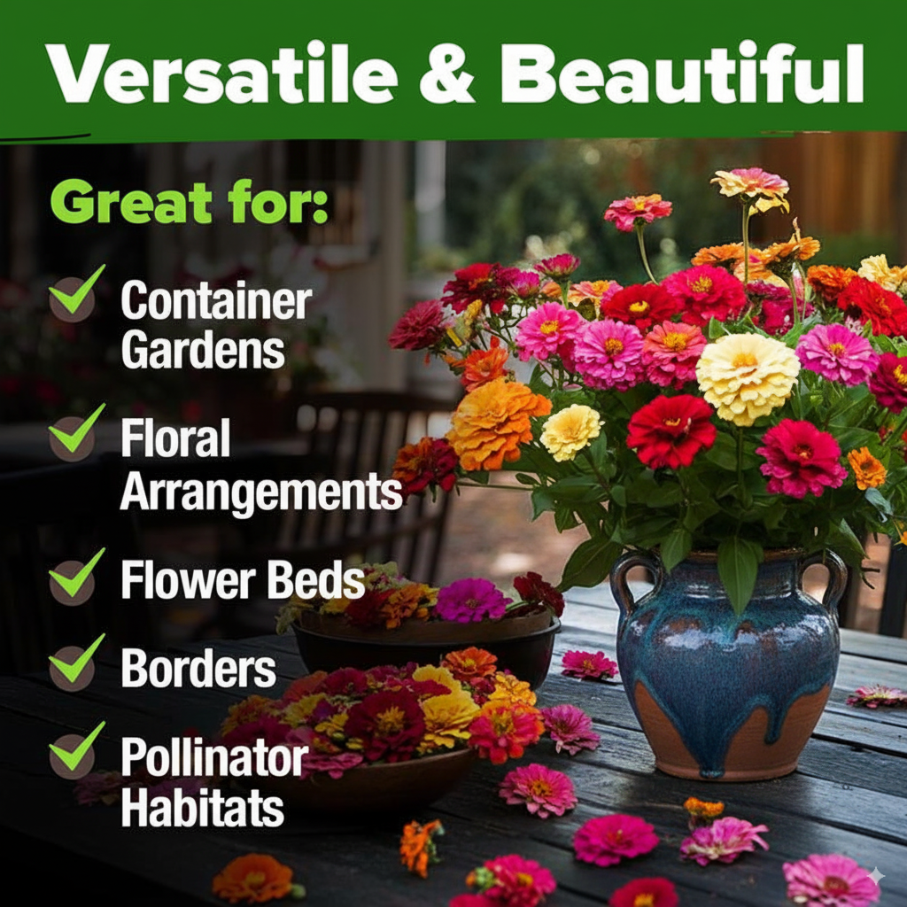 Zinnia Seeds – Non-GMO – Pure Seeds - No Filler - for Pollinator Gardens, Borders & Easy Outdoor Planting